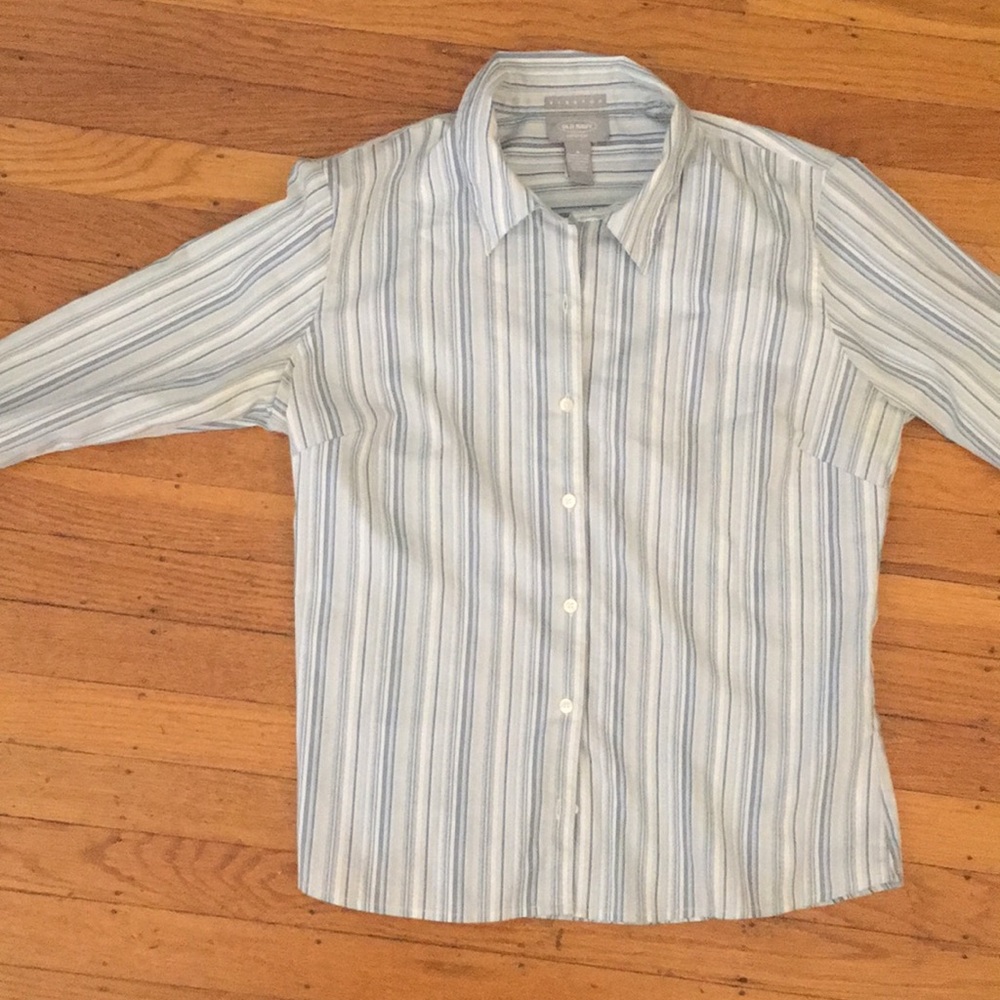 Blue and white striped Old Navy button-down top
